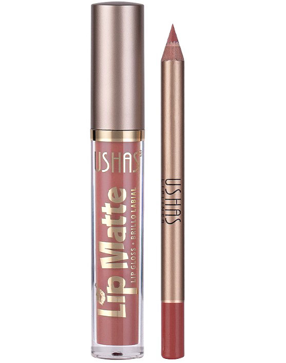 Set 2 in 1 Rezistent la Transfer cu Ruj Mat si Creion de buze, Ushas Lip Matte, 04 04