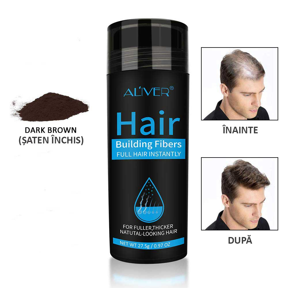 Fibre pentru par rar, pudra, Aliver, Saten inchis (Dark Brown), 27.5 g Saten inchis (Dark Brown)