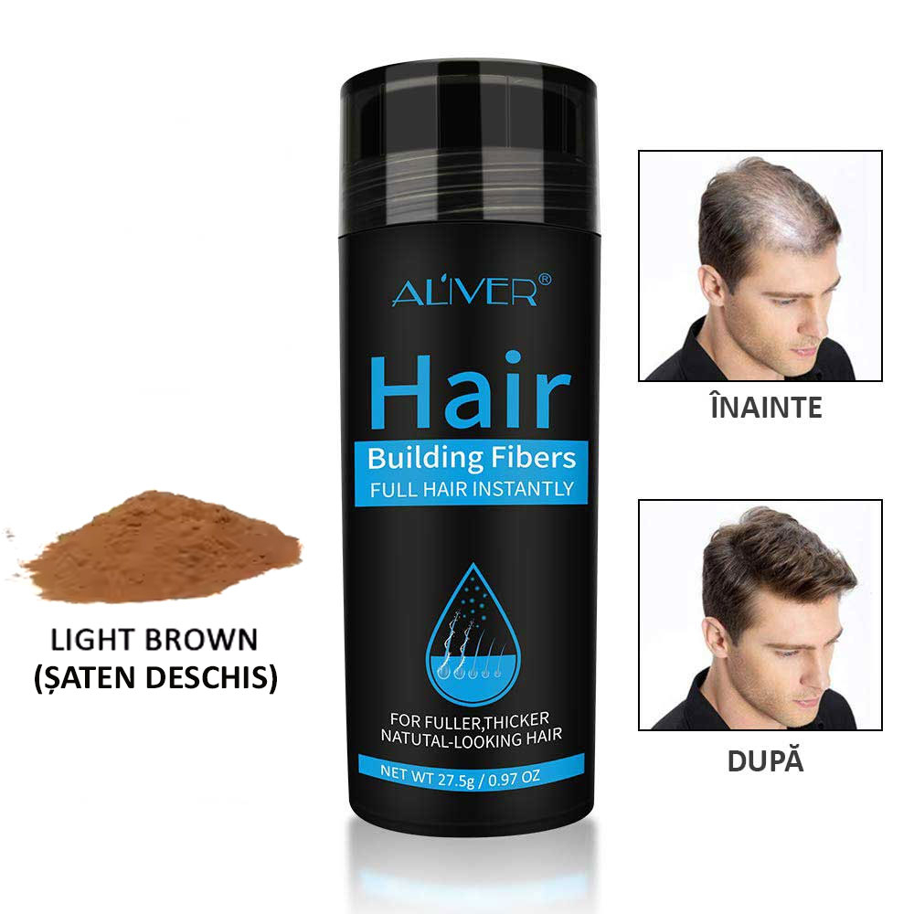 Fibre pentru par rar, Pudra, Aspect natural, Efect instant de umplere, Aliver, 27.5 g Saten deschis (Light Brown)