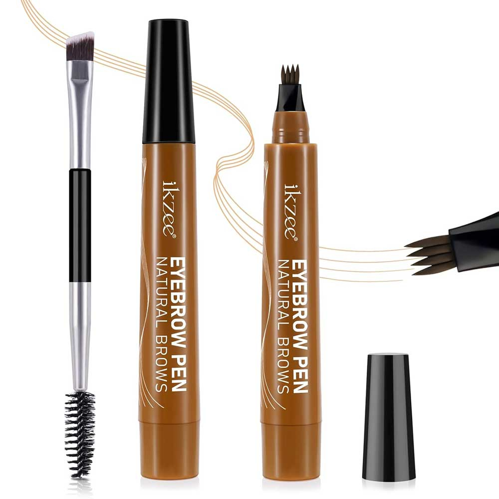 Set Stilou si Pensula Dubla pentru Micropigmentarea Sprancelor, Efect Natural de Microblading, Aspect de Sprancene Pline #1 Light Brown