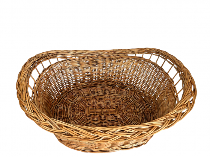 Coș oval împletit din răchită, dimensiune medie, cu decor tradițional – pentru cadouri, plocon, decor rustic, artizanal românesc [3]