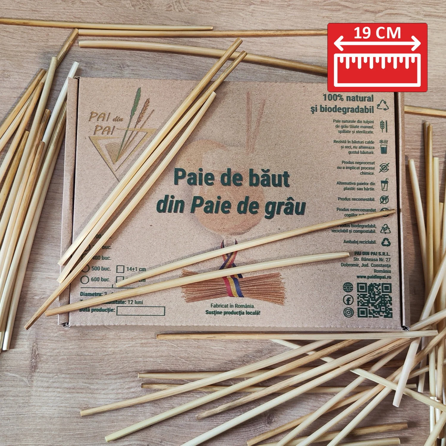 Paie de băut premium din tulpini de grâu 19 cm, 50 buc [8]