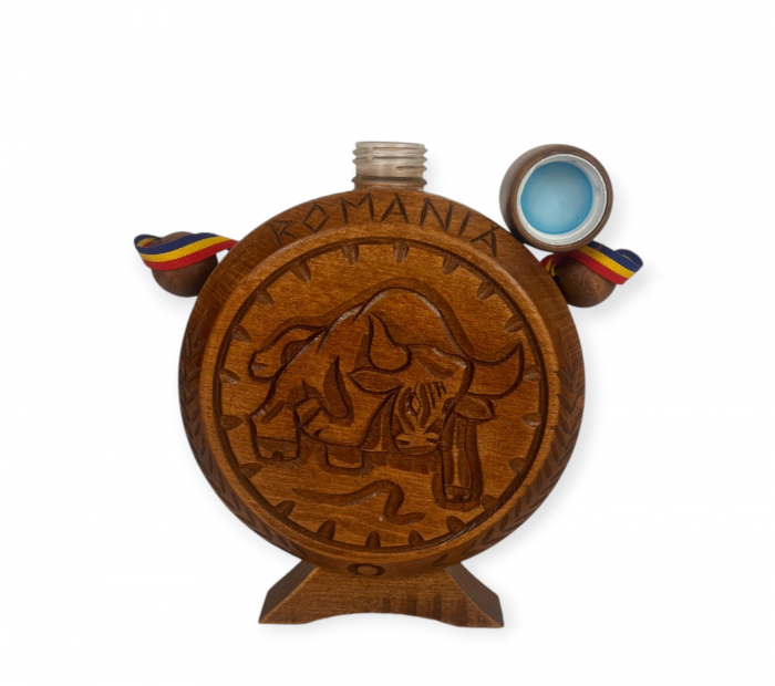 Ploscă Tradițională din Lemn Sculptată Manual – Cadou Eleganță pentru Nuntă și Decor [2]