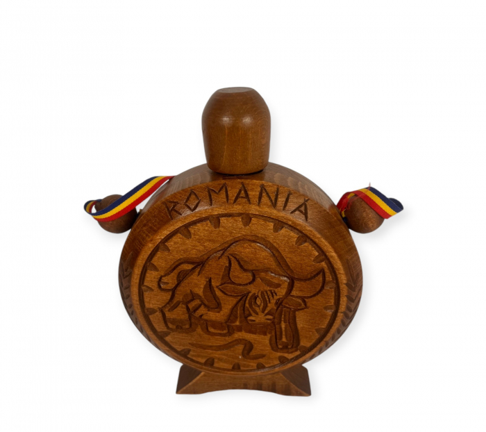 Ploscă Tradițională din Lemn Sculptată Manual – Cadou Eleganță pentru Nuntă și Decor [3]