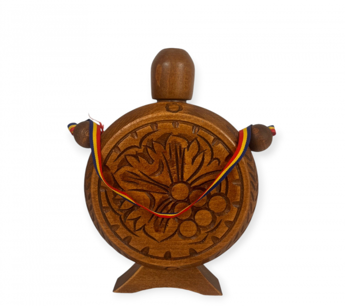 Ploscă Tradițională din Lemn Sculptată Manual – Cadou Eleganță pentru Nuntă și Decor [4]