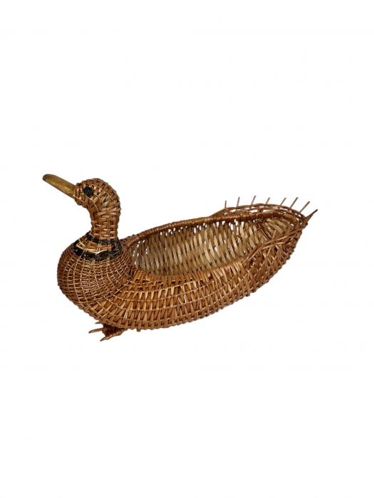 Rață decorativă împletită manual din răchită – coș de depozitare rustic, unicat [2]