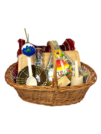 Produse din Rachita, Papura, Paie - Coș cadou-1 cu produse lucrate manual – un dar autentic, plin de tradiție