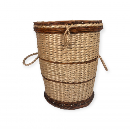 Produse din Rachita, Papura, Paie - Coș de Rufe din Papură și Rachită, cu Husă Textilă