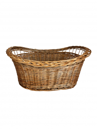 Produse din Rachita, Papura, Paie - Coș oval împletit din răchită, dimensiune medie, cu decor tradițional – pentru cadouri, plocon, decor rustic, artizanal românesc