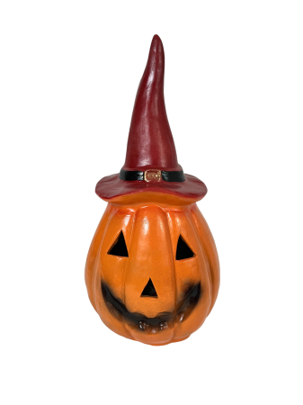 PRODUSE DIN STICLA SI CERAMICA - Decorațiune ceramică de Halloween – Dovleac cu pălărie, pictat manual