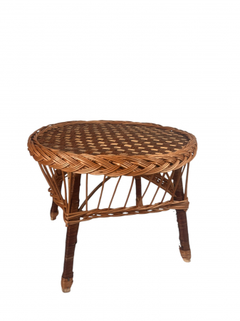 Măsuță de Cafea Rotunda, Împletită din Răchită pe Structură de Lemn Masiv [1]