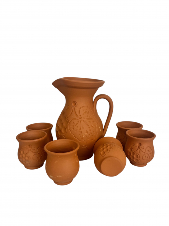 Set Carafă și 6 Căni din Lut – Confectionate Manual [1]