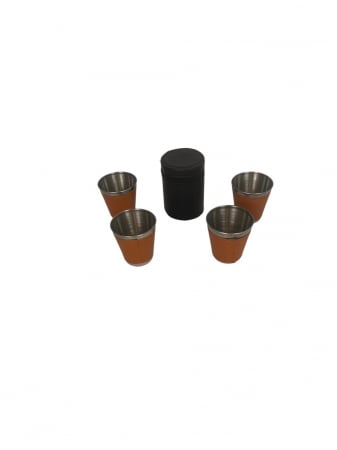 Produse din Cupru - Set de 4 pahare shot din inox, îmbrăcate în piele, cu husă