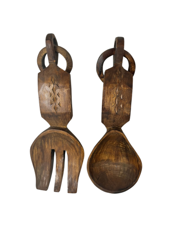 Ustensile si vase de bucatarie - Set decorativ lingură și furculiță din lemn sculptat