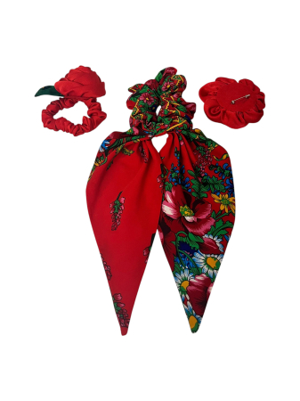 Set Etno Romani pentru Păr și Accesorii – Basma cu Franjuri, Elastic de Păr, Fundă și Broșă Handmade [2]