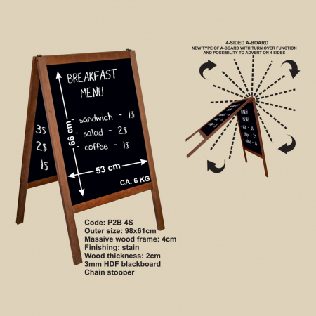People Stopper Lemn - 4 sided A-board with turn-over 98x61cm