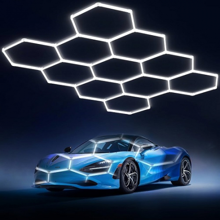 11 hexagoane led honeycomb - 11 hexagoane LED Honeycomb cu app 368w 325 x 235 cm