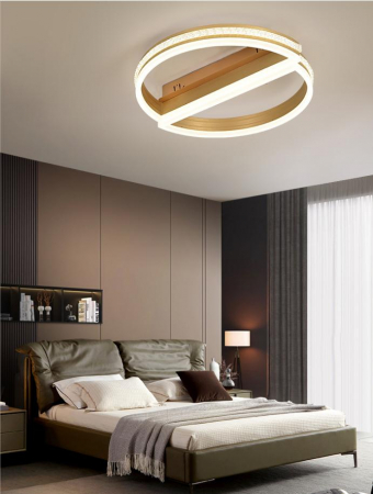 Lustra led Living - Lustra led dimabila 130w cu telecomanda 3 functii aurie cu cristale