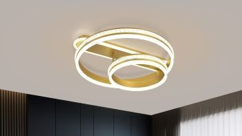Lustra led de la 100w la 200w (max 50-60mp) - Lustra led dimabila 140w cu telecomanda 3 functii Aurie-Cristale