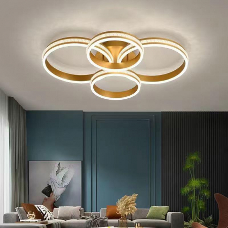 Lustra led Living - Lustra led dimabila 200w cu telecomanda 3 functii Aurie cu Cristale