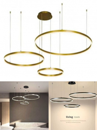 Lustra led Living - Lusta led dimabila 3 cercuri Black. Gold, Coffe 144 w / 204w