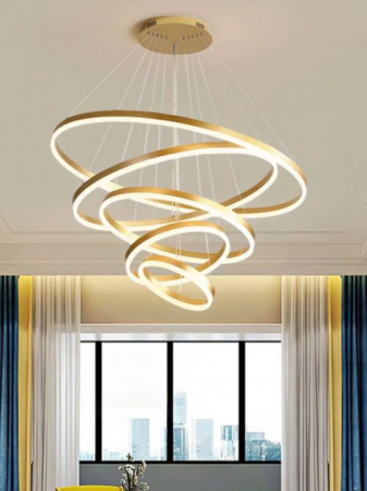 Lustra led peste 200W - Lustra led gold  5 cercuri 340w