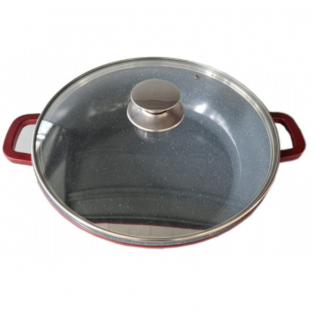 Cratita joasa din aluminiu, cu ceramica, 28cm, 3 l, cu capac din sticla, pentru prepararea gemului, sosului din tomate, Grunberg GR3219 [2]
