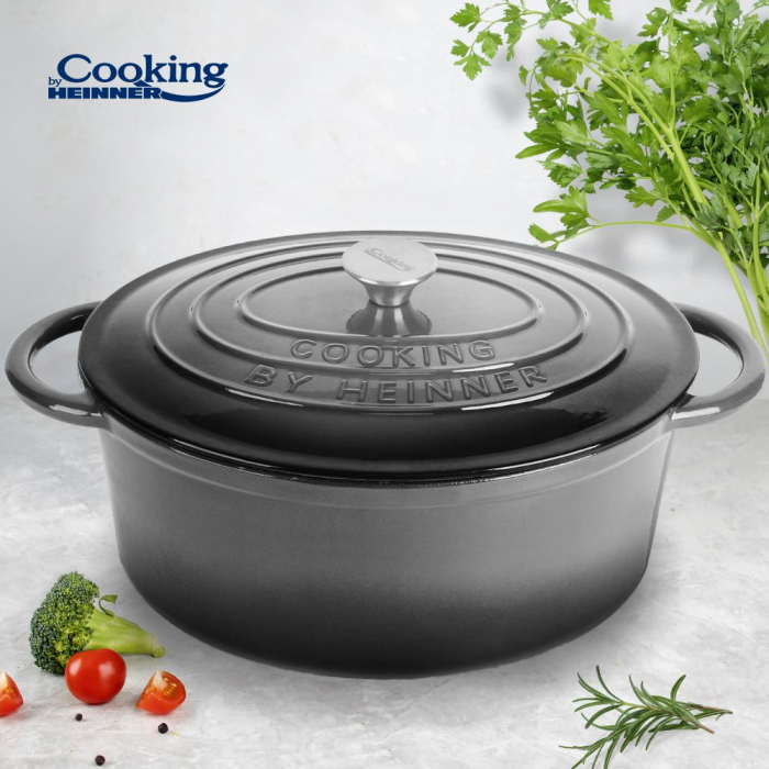 EMAILLEZETT ÖNTVÖZÖT SÜTŐTÁL FEDŐVEL 33x26x11,5 CM, 6L, MARBLE GRAY, COOKING BY HEINNER - Heinner [3]