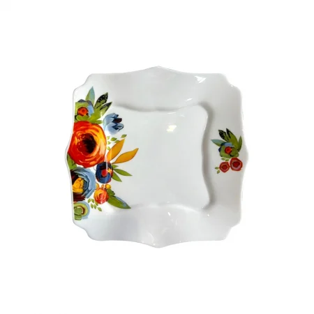 18 darabos opál étkészlet, négyzet alakú, Flowers minta [4]