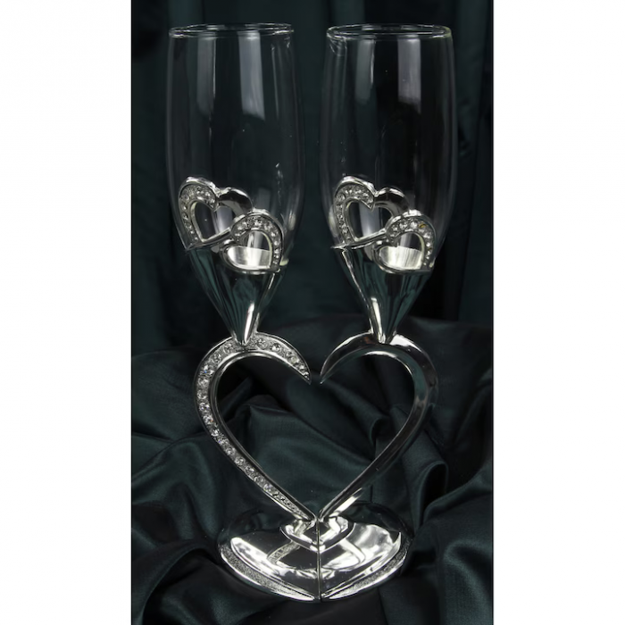 Set 2 pahare sampanie pentru miri cu picior in forma de inima [4]