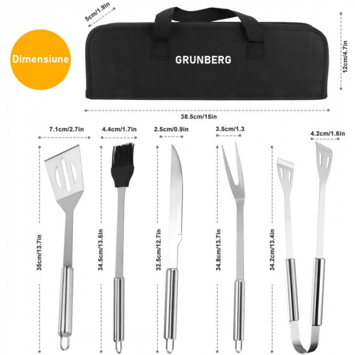 Set ustensile din inox, pentru gratar, 5 piese, Grunberg UG5PS [3]