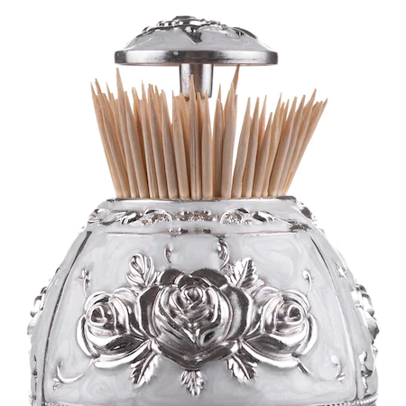 Suport pentru scobitori argintat cu model floral 7,5x7,5x11 cm [3]