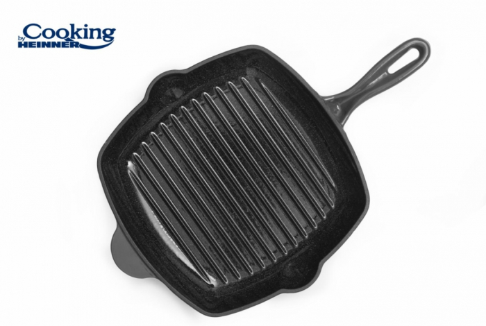 Grill serpenyő emaillezett öntöttvas 26,5 x 4,5 cm, Szürke - Cooking by Heinner [3]