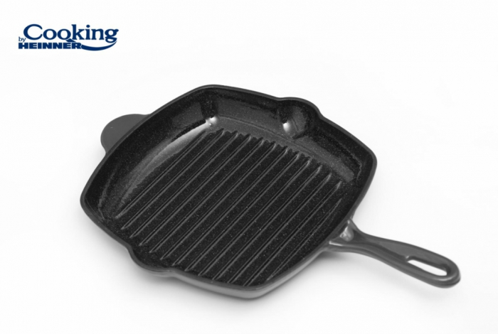 Grill serpenyő emaillezett öntöttvas 26,5 x 4,5 cm, Szürke - Cooking by Heinner [2]