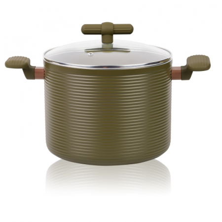 VASE ANTIADERENTE PENTRU GATIT - Oală antiaderentă pentru gătit eficient, cu capac termorezistent, compatibilă cu plită cu inducție, 5.6 L, 22x18 cm, Grunberg GR5725