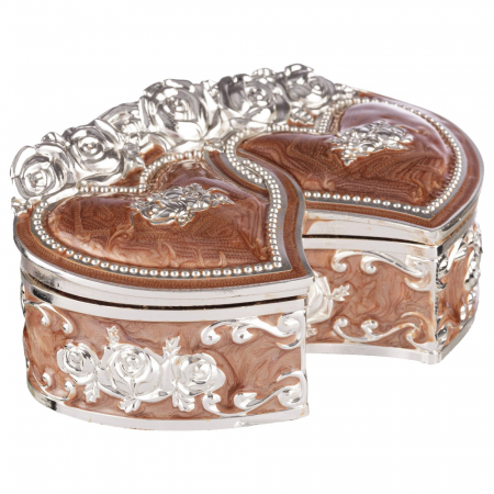 PRODUSE SPECIALE - Caseta bijuterii doua inimi - Maro