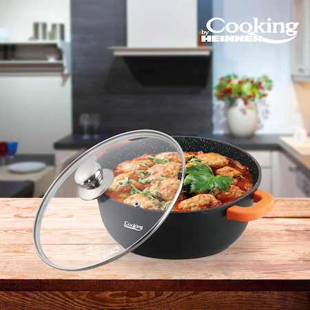 Heinner - Cratita Dark Line 6.5 L, cu invelis ceramic si capac, inductie