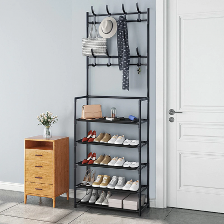 CASA SI GRADINA - Cuier haine cu suport pentru pantofi, 4 rafturi