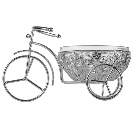 PRODUSE SPECIALE - Bomboniera din sticla cu suport argintat bicicleta 26x15,5x14,4 cm
