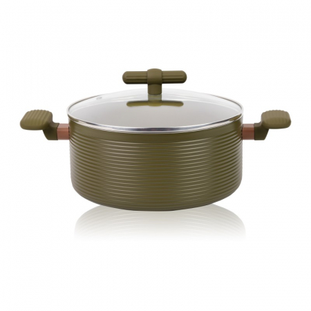 VASE ANTIADERENTE PENTRU GATIT - Cratită antiaderentă pentru gătit uniform, cu capac termorezistent, compatibilă cu plită cu inducție, 7.4 L, 28x14 cm, Grunberg GR5724