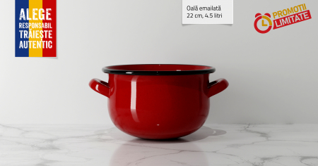 PRODUSE IN ROMANIA - Cratita emailata groasa 4.5L bombata rosie