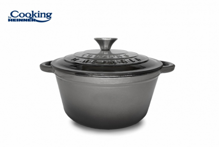 Heinner - CRATITA FONTA EMAILATA + CAPAC 22 X 9.5 CM, 2.9 L, MARBLE GREY, COOKING BY HEINNER