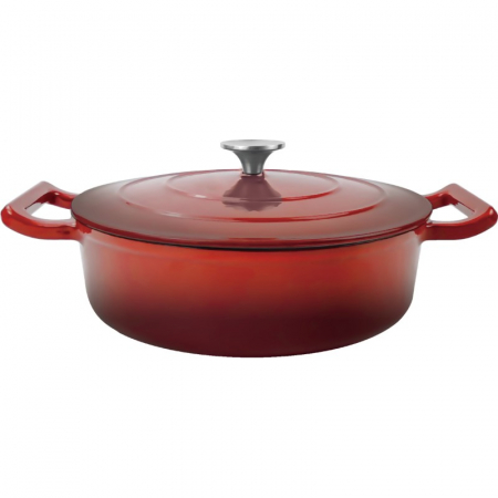 VASE ANTIADERENTE PENTRU GATIT - Cratita joasa cu capac, din fonta emailata, 3.30 l, 26 cm, Grunberg GR8627