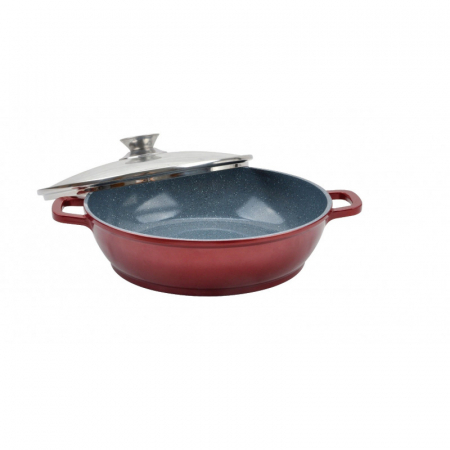 PROMOTII - Cratita joasa din aluminiu, cu ceramica, 28cm, 3 l, cu capac din sticla, pentru prepararea gemului, sosului din tomate, Grunberg GR3219