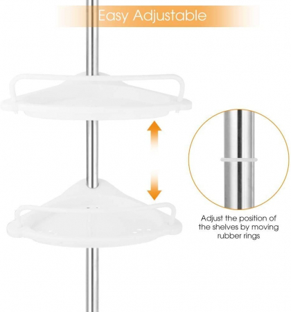 Etajera/organizator pentru baie, 4 polite, montare colt, inaltime reglabila 1-2.60 m Alb [4]