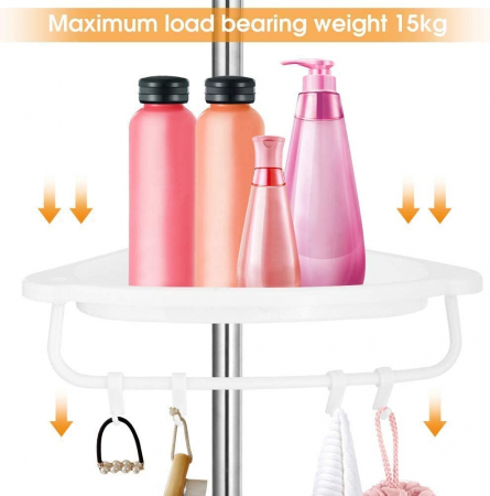 Etajera/organizator pentru baie, 4 polite, montare colt, inaltime reglabila 1-2.60 m Alb [1]