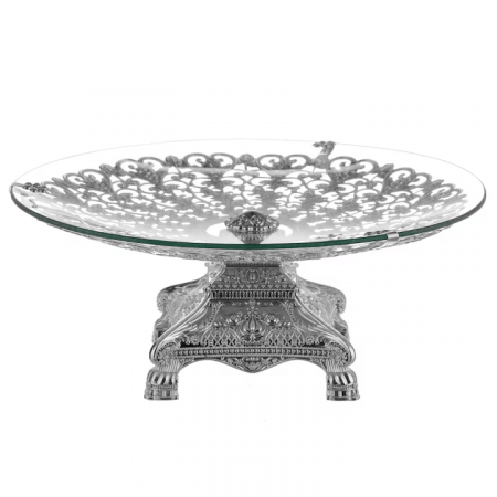 Fructiera rotunda din sticla cu aplicatii argintate [1]
