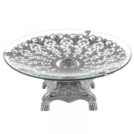 PRODUSE SPECIALE - Fructiera rotunda din sticla cu aplicatii argintate