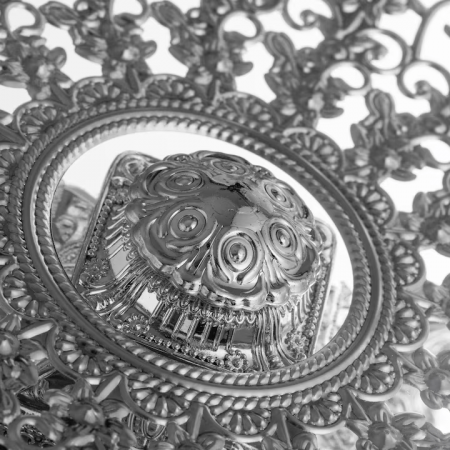 Fructiera rotunda din sticla cu aplicatii argintate [4]