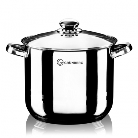 Grunberg - Oala inox 18.8 l, cu baza groasa, cu capac din sticla, Grunberg GR2132